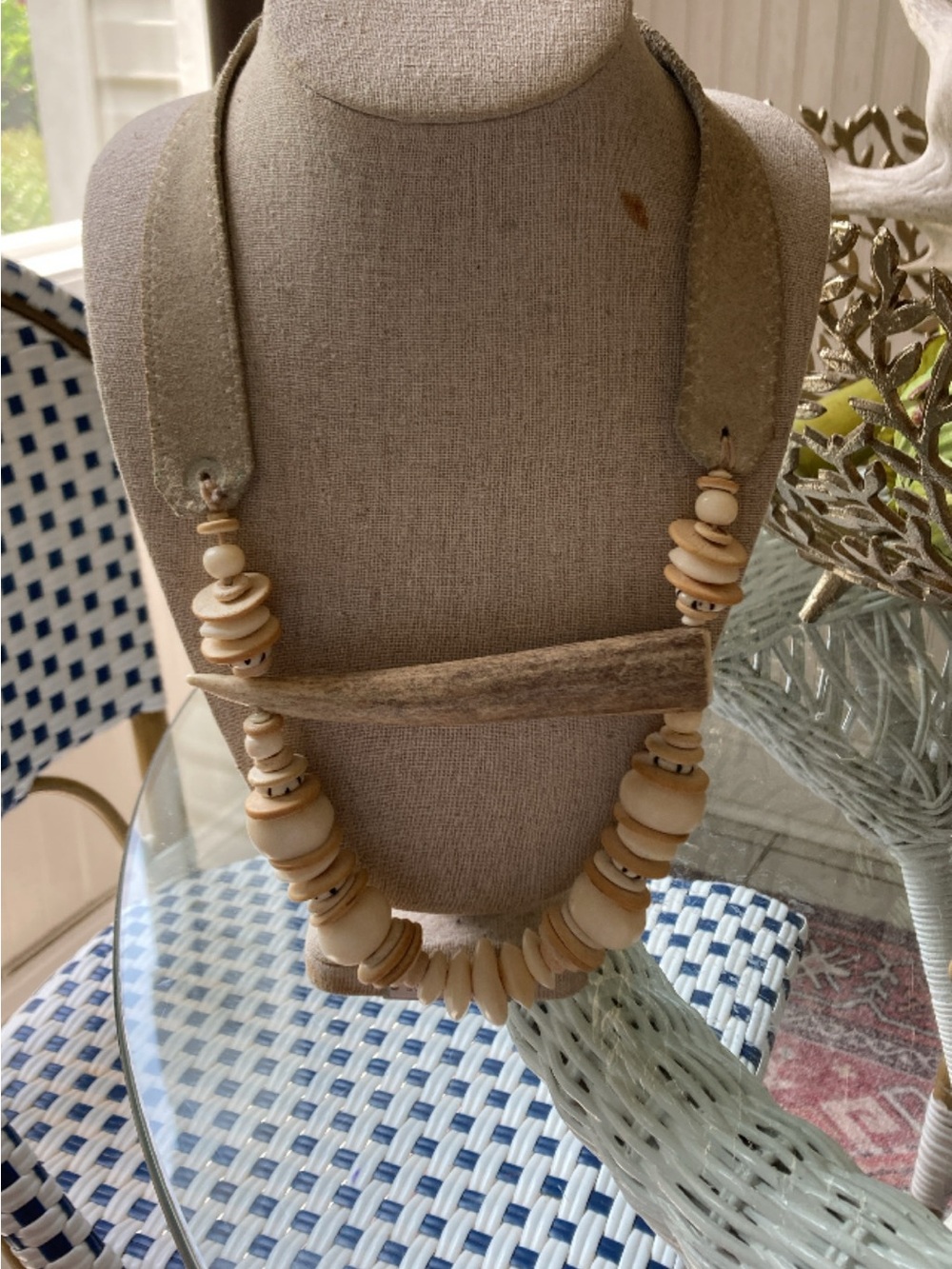 Natural Wood Bead Necklace in Beige - Women's Necklace